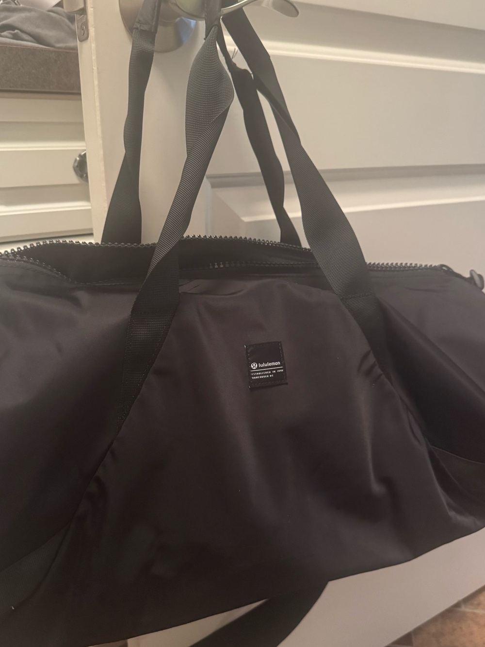 lululemon athletica Black barrel gym Travel Duffel bag overnight sports carryall